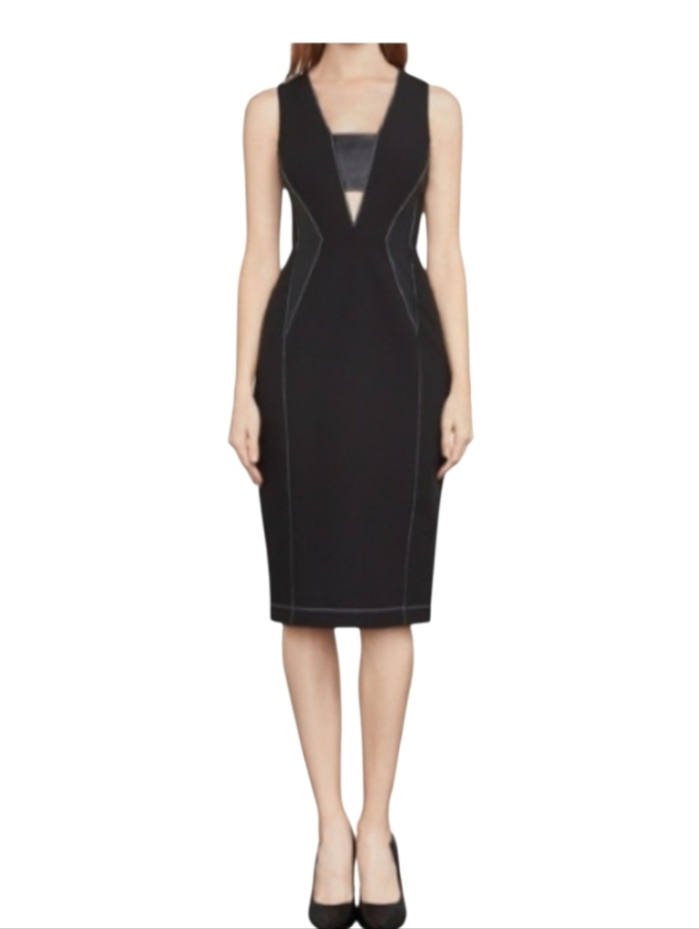 BCBGMAXAZRIA Beverly Faux Leather Insert Sheath Dress Black Sz 4